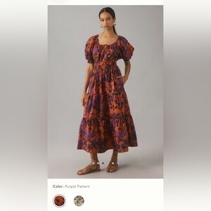 Anthropologie The Somerset Dress Puff Sleeve XS Orange Purple